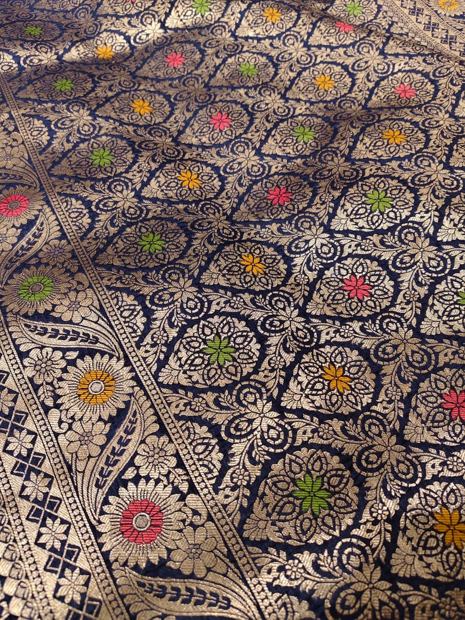 Midnight Blue 'Rang-Bahaar' Minakari Soft Silk Saree