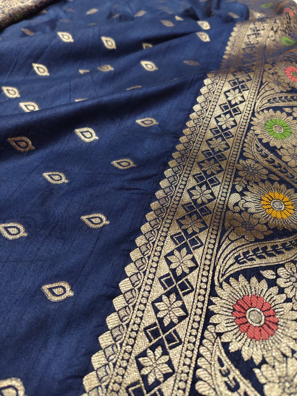 Midnight Blue 'Rang-Bahaar' Minakari Soft Silk Saree