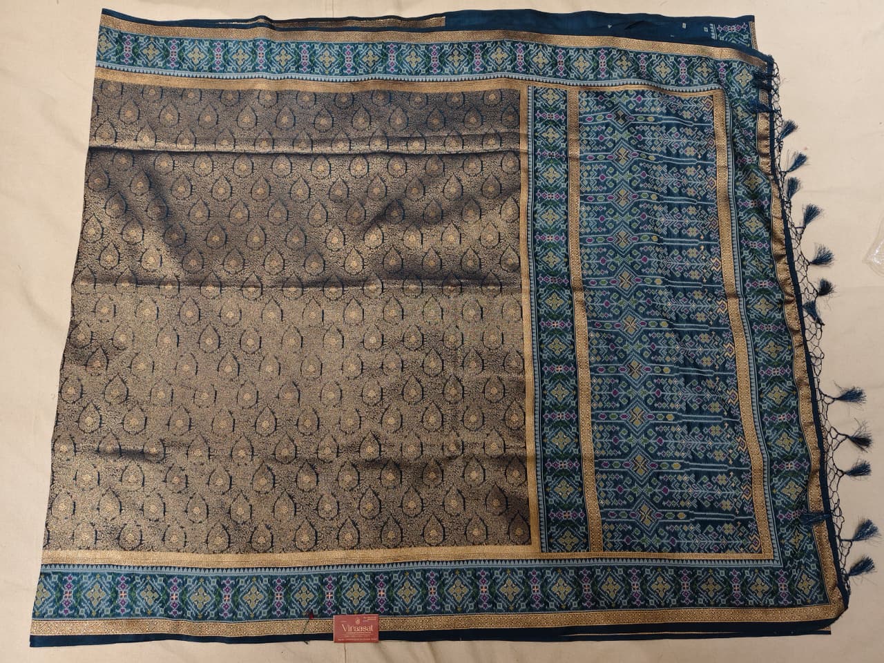 Midnight Blue 'Patola Fusion' Minakari Soft Silk Saree