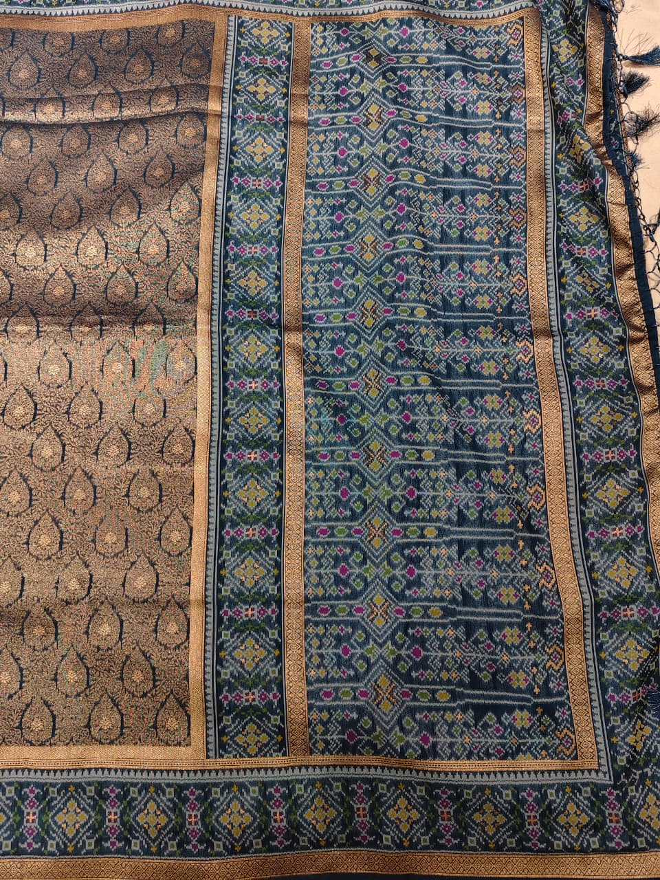 Midnight Blue 'Patola Fusion' Minakari Soft Silk Saree