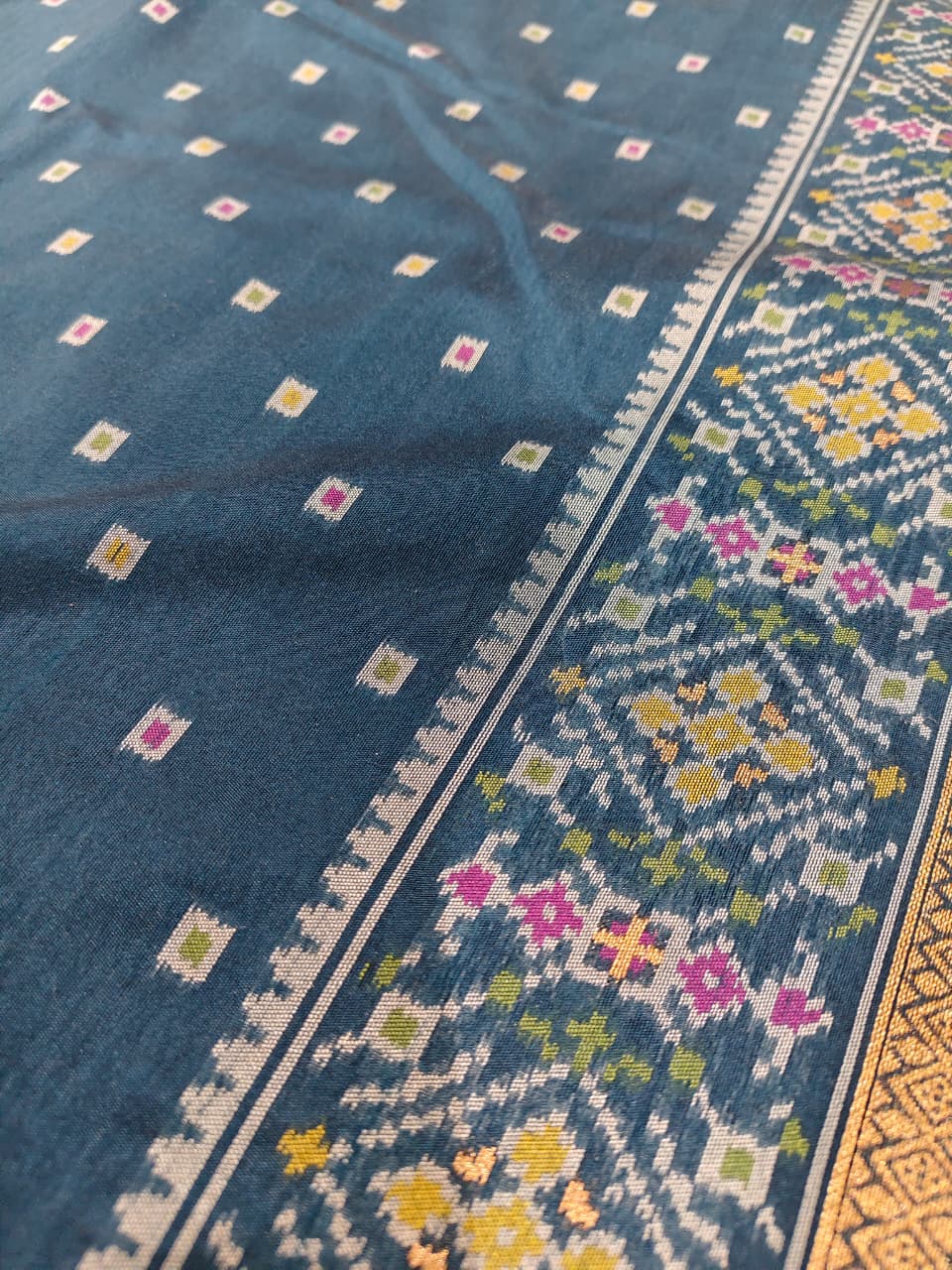 Midnight Blue 'Patola Fusion' Minakari Soft Silk Saree