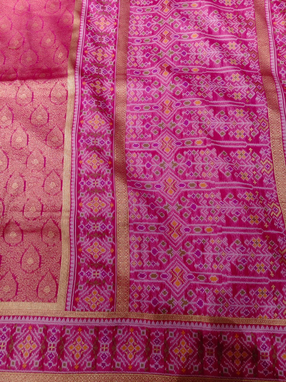 Rani Pink 'Patola Fusion' Minakari Soft Silk Saree