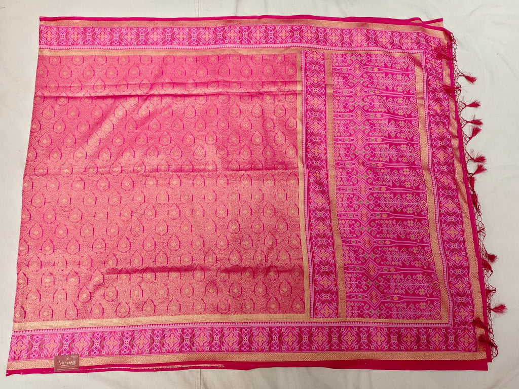 Rani Pink 'Patola Fusion' Minakari Soft Silk Saree