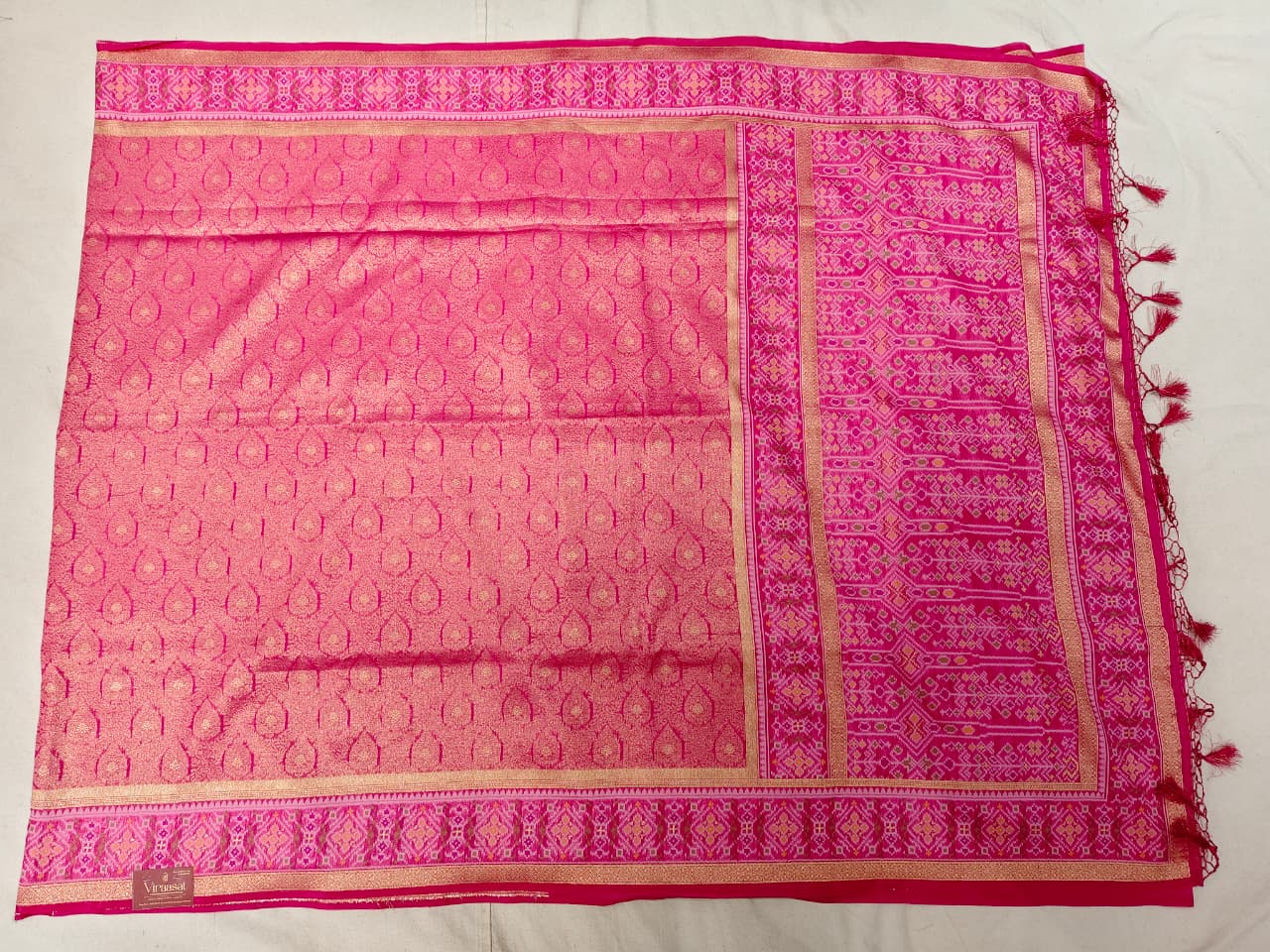 Rani Pink 'Patola Fusion' Minakari Soft Silk Saree