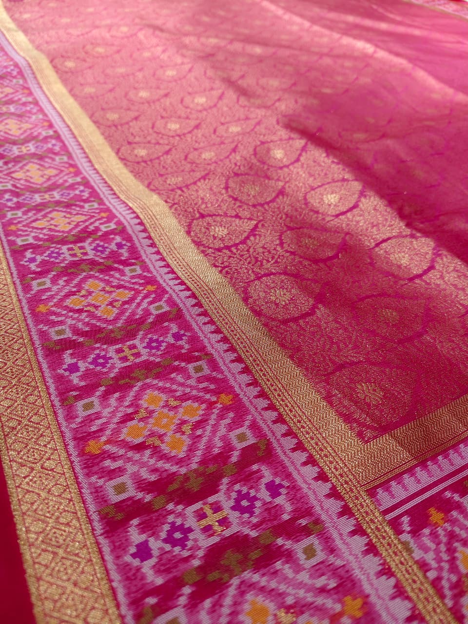 Rani Pink 'Patola Fusion' Minakari Soft Silk Saree