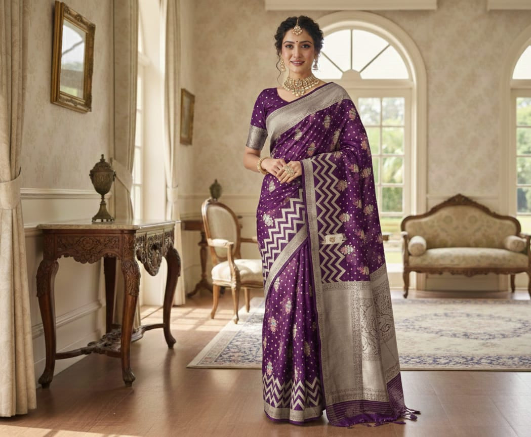 Purple 'Chevron Chic' Banarasi Georgette Saree
