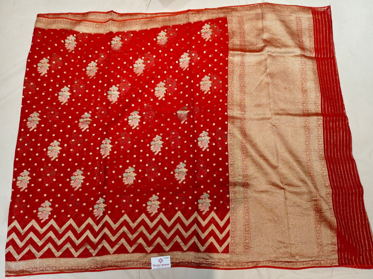 Red 'Chevron Chic' Banarasi Georgette Saree