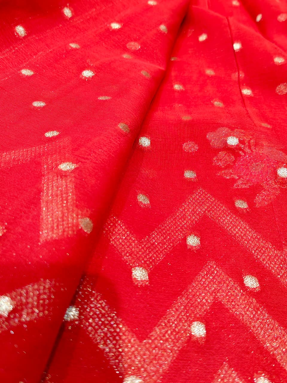 Red 'Chevron Chic' Banarasi Georgette Saree