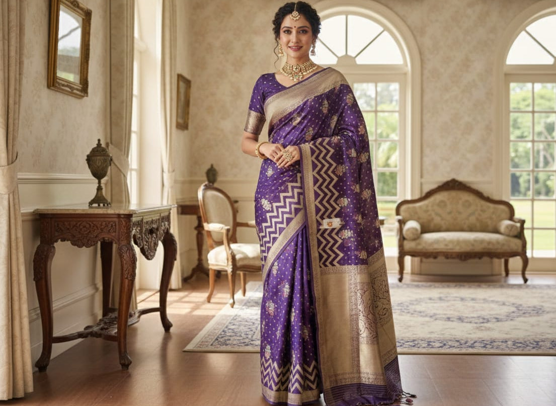 The 'Chevron Chic' Purple Banarasi Georgette Saree