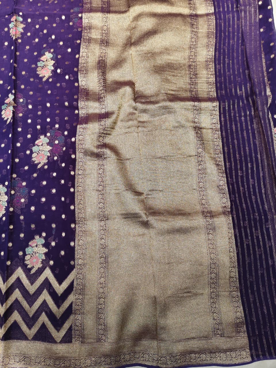 The 'Chevron Chic' Purple Banarasi Georgette Saree