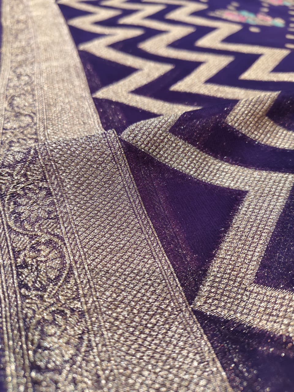 The 'Chevron Chic' Purple Banarasi Georgette Saree