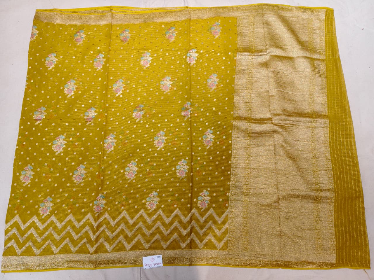 Sunshine Yellow 'Chevron Chic' Banarasi Georgette Saree