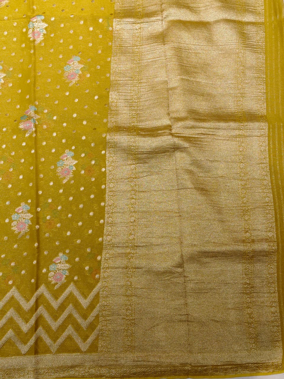 Sunshine Yellow 'Chevron Chic' Banarasi Georgette Saree