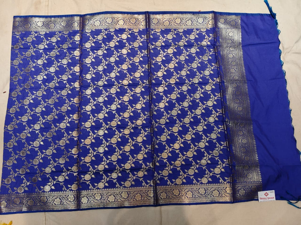 Royal Indigo 'Jangla' Gold Zari Banarasi Dupatta