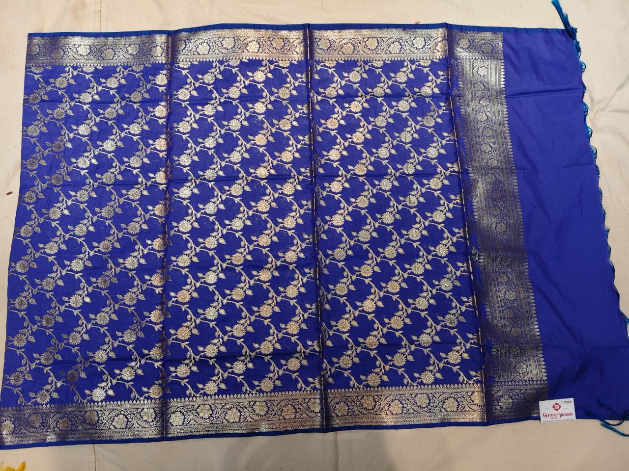 Royal Indigo 'Jangla' Gold Zari Banarasi Dupatta