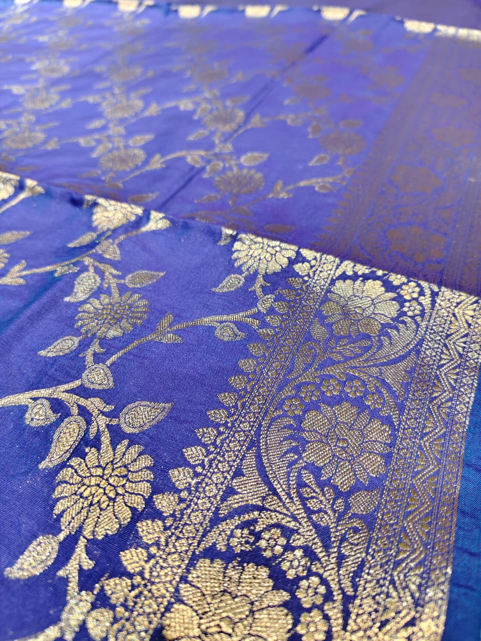 Royal Indigo 'Jangla' Gold Zari Banarasi Dupatta