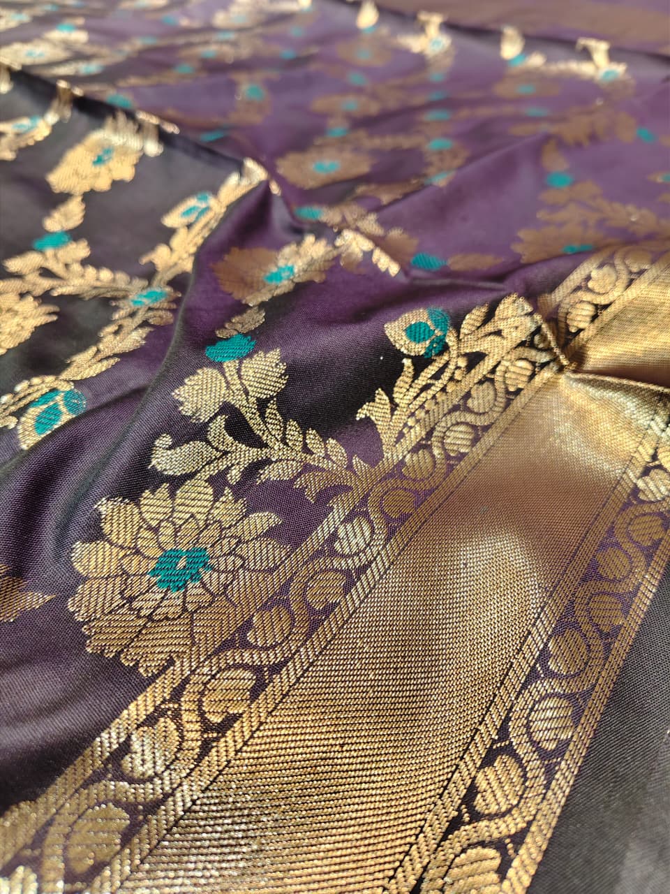 Midnight Blue 'Alfi' Jangla Katan Silk Dupatta