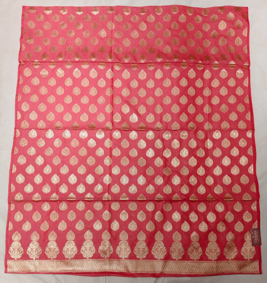 Coral Pink 'Gold Paisley' Banarasi Unstitched Suit Set