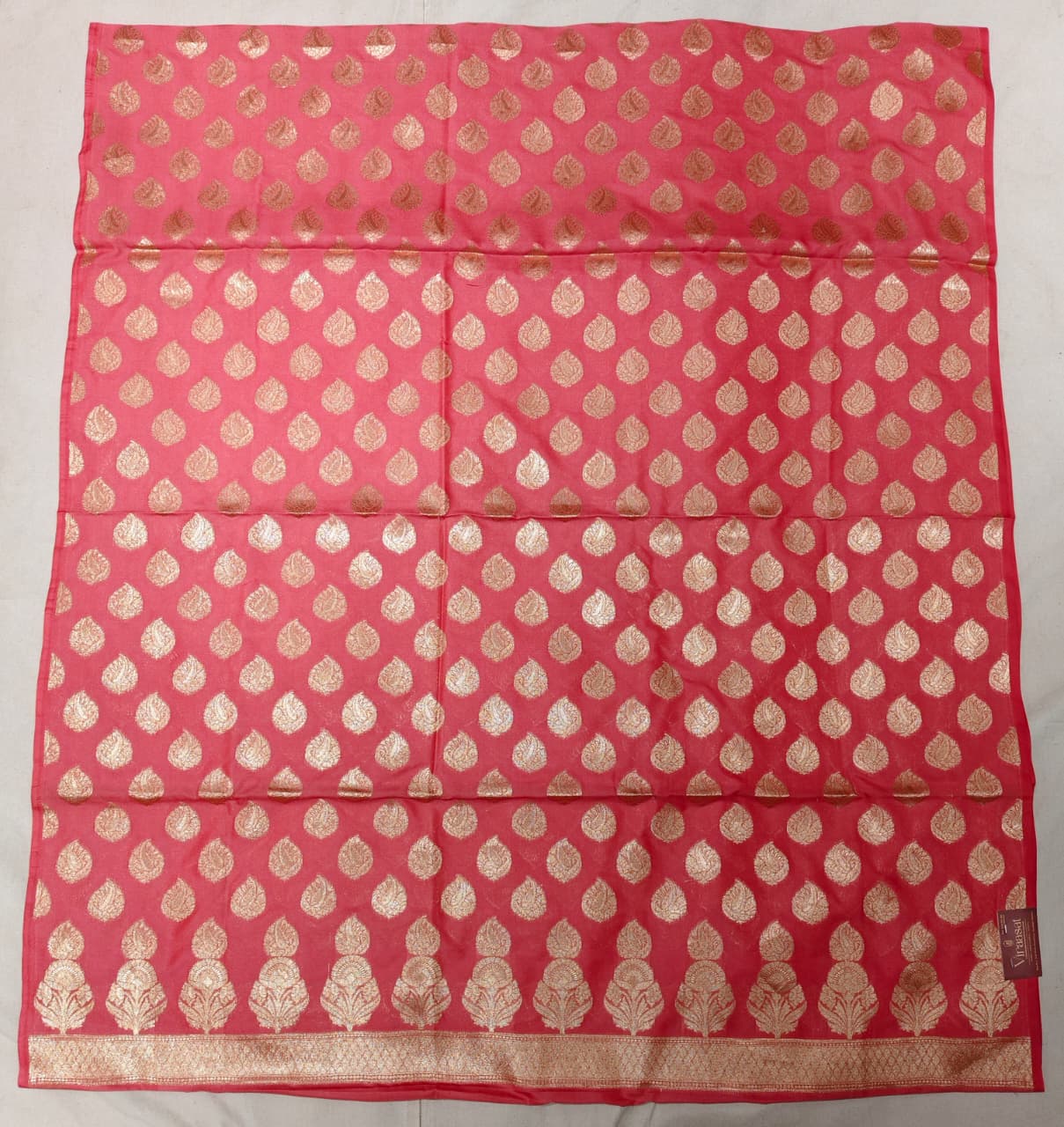 Coral Pink 'Gold Paisley' Banarasi Unstitched Suit Set