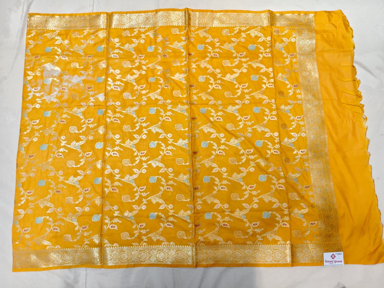 Sunshine Yellow 'Neel-Kamal' Minakari Katan Silk Dupatta