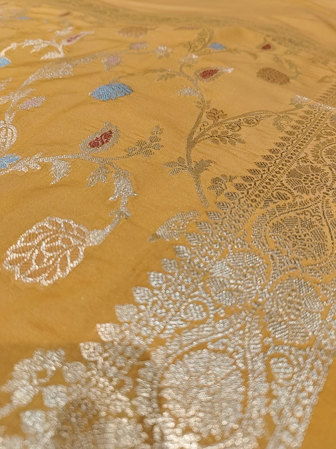 Sunshine Yellow 'Neel-Kamal' Minakari Katan Silk Dupatta