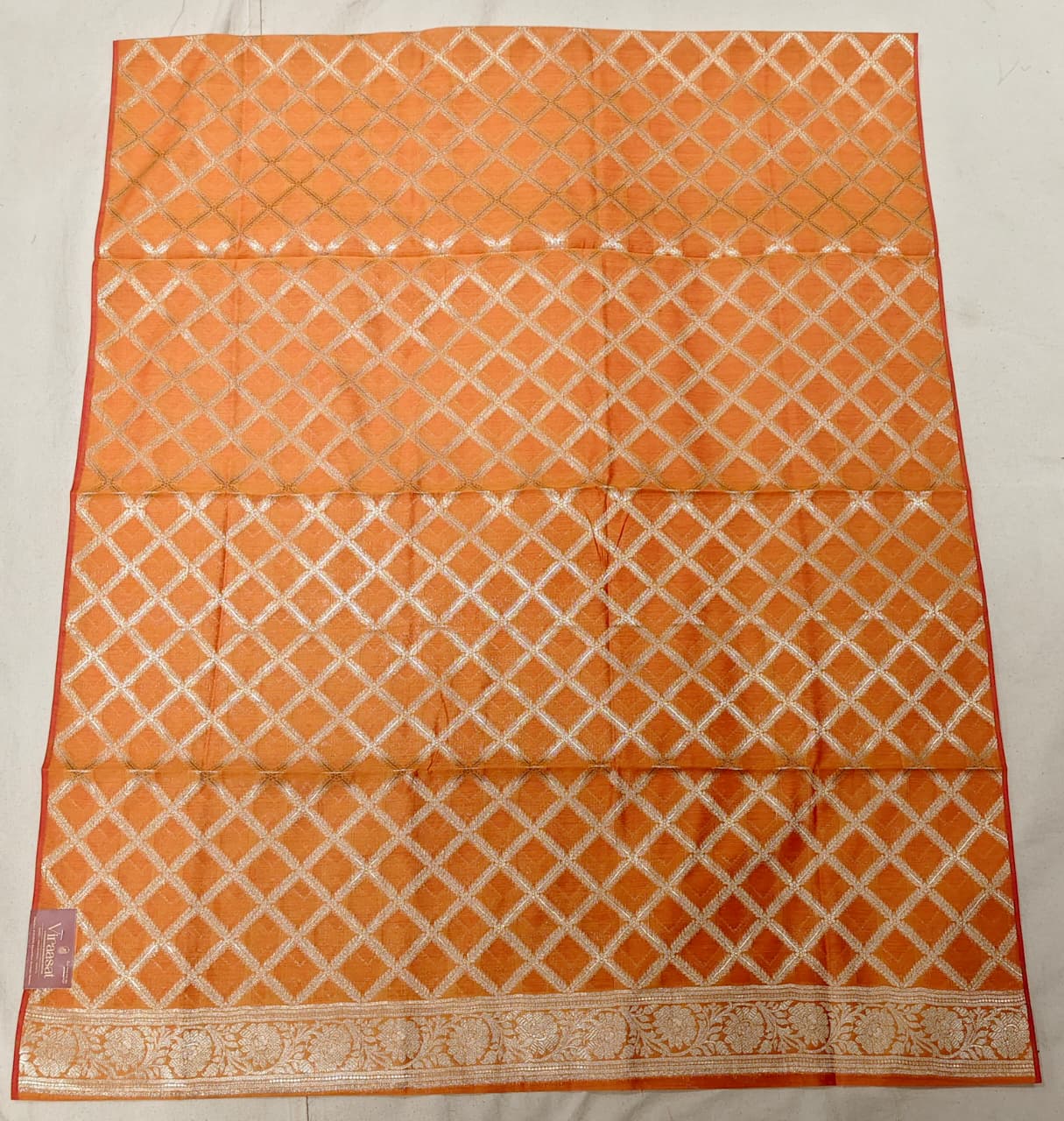 Sunset Orange 'Silver Lattice' Banarasi Unstitched Suit Set