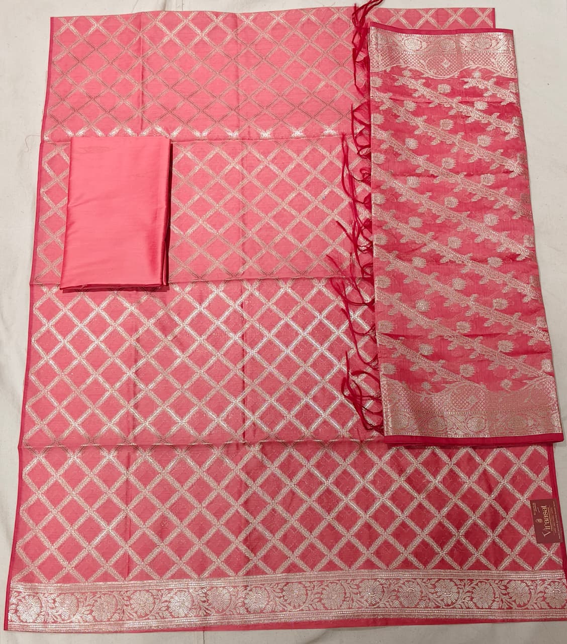 Rose Blush 'Silver Lattice' Banarasi Unstitched Suit Set