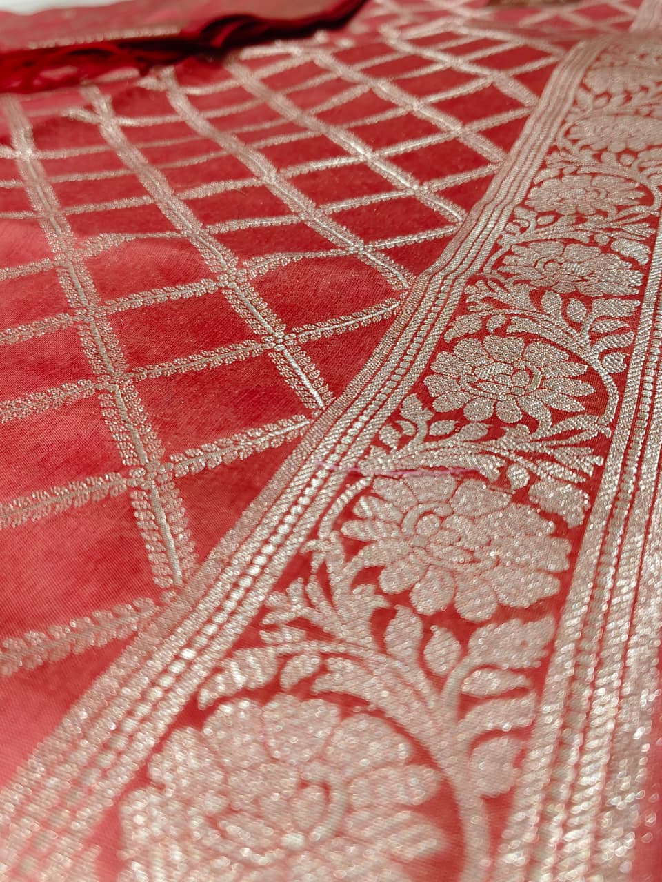 Rose Blush 'Silver Lattice' Banarasi Unstitched Suit Set