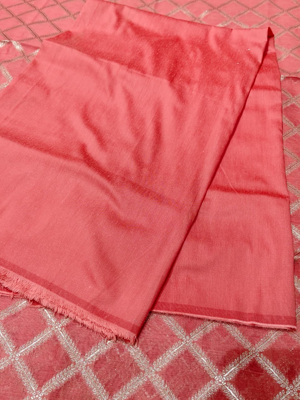 Rose Blush 'Silver Lattice' Banarasi Unstitched Suit Set