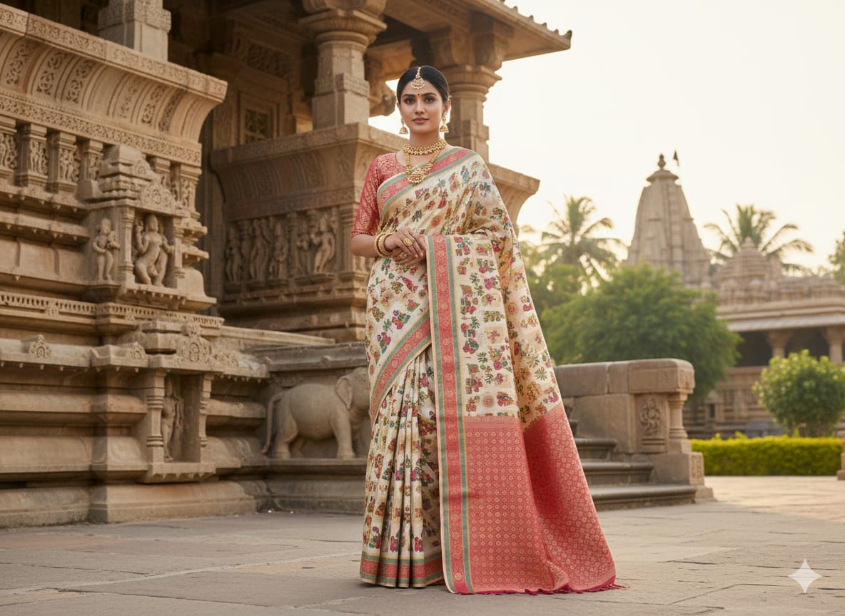 The Royal Procession 'Shikargah' Maheshwari Silk Saree