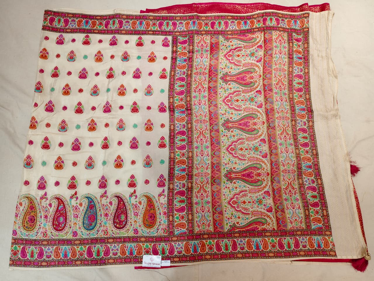 Ivory 'Rang-Mahal' Jamawar-Style Maheshwari Silk Saree
