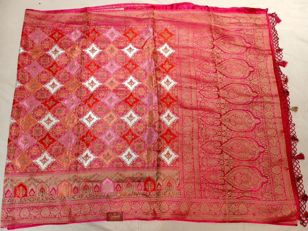 Coral Kaleidoscope Maheshwari Silk Saree