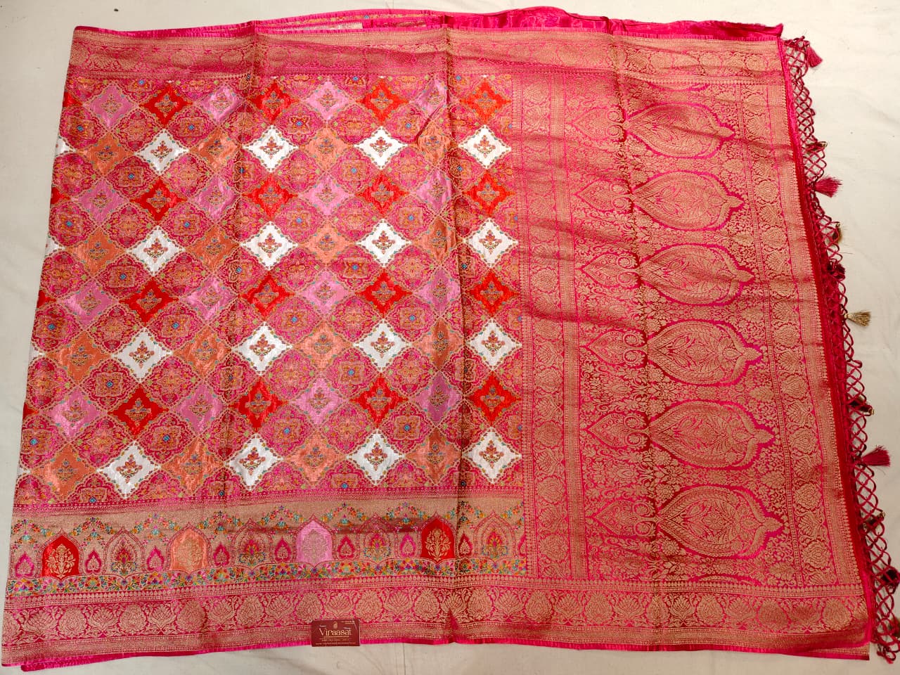 Coral Kaleidoscope Maheshwari Silk Saree