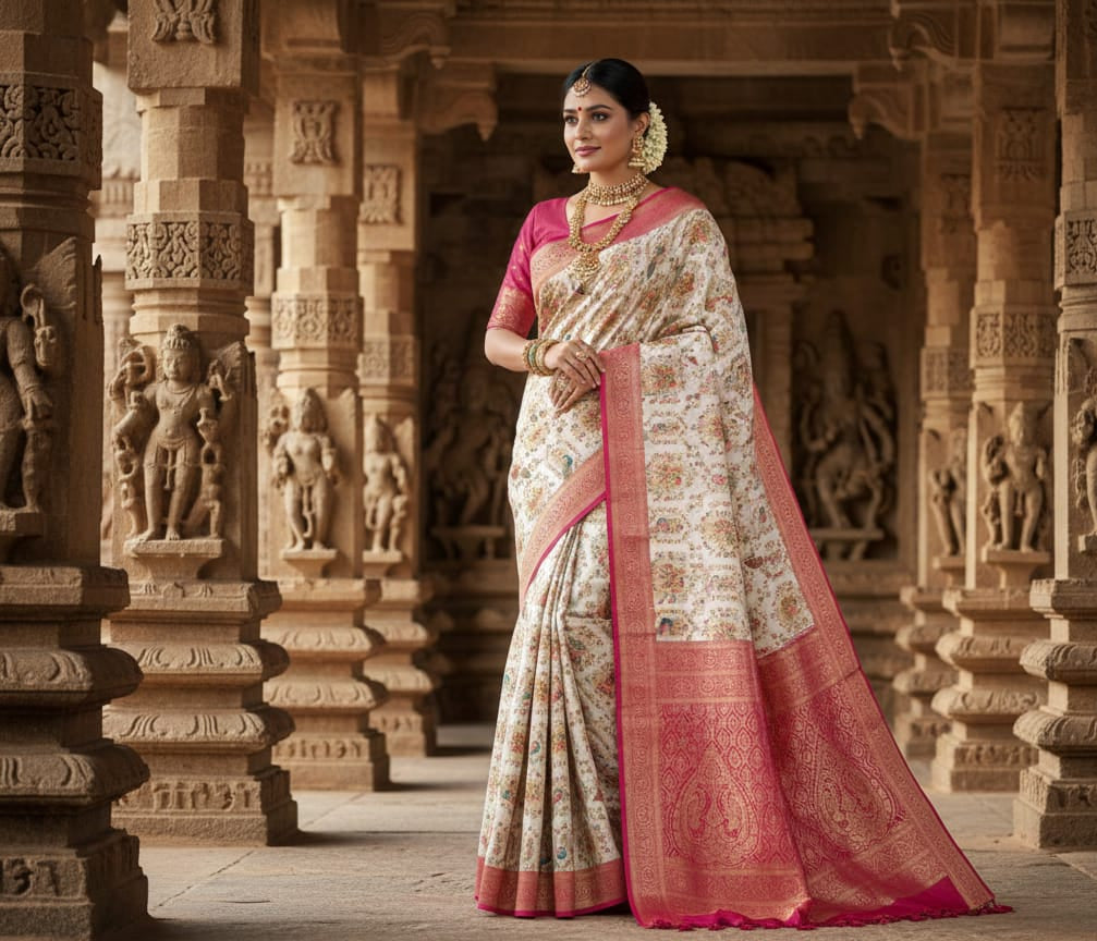 Ivory Garden Paithani-Style Maheshwari Silk Saree