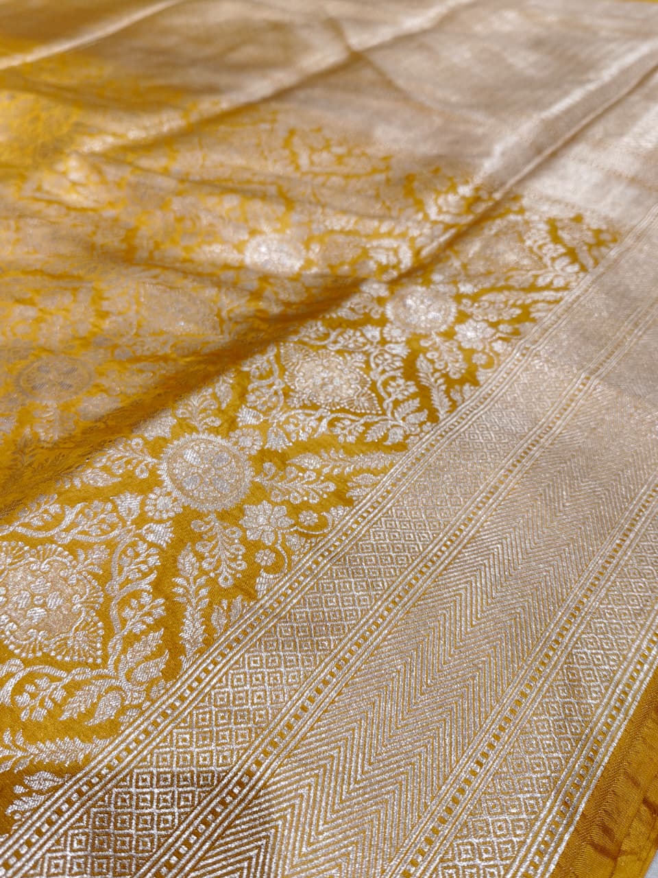 Sunshine Yellow Banarasi Tussar Silk Saree