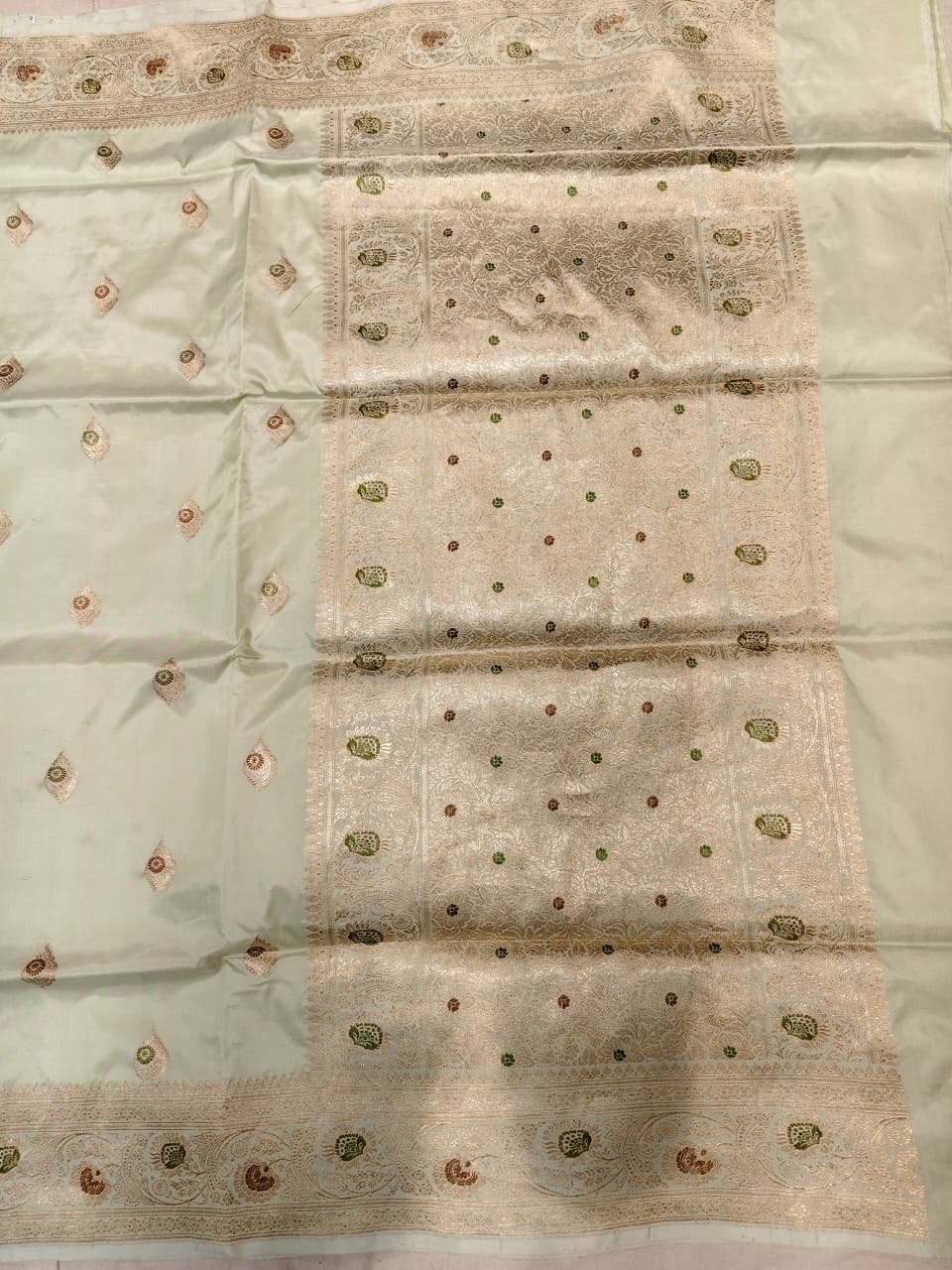Pista Green Minakari Banarasi Tussar Silk Saree