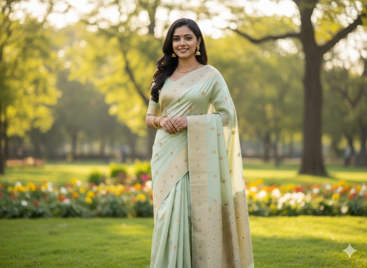 Pista Green Minakari Banarasi Tussar Silk Saree