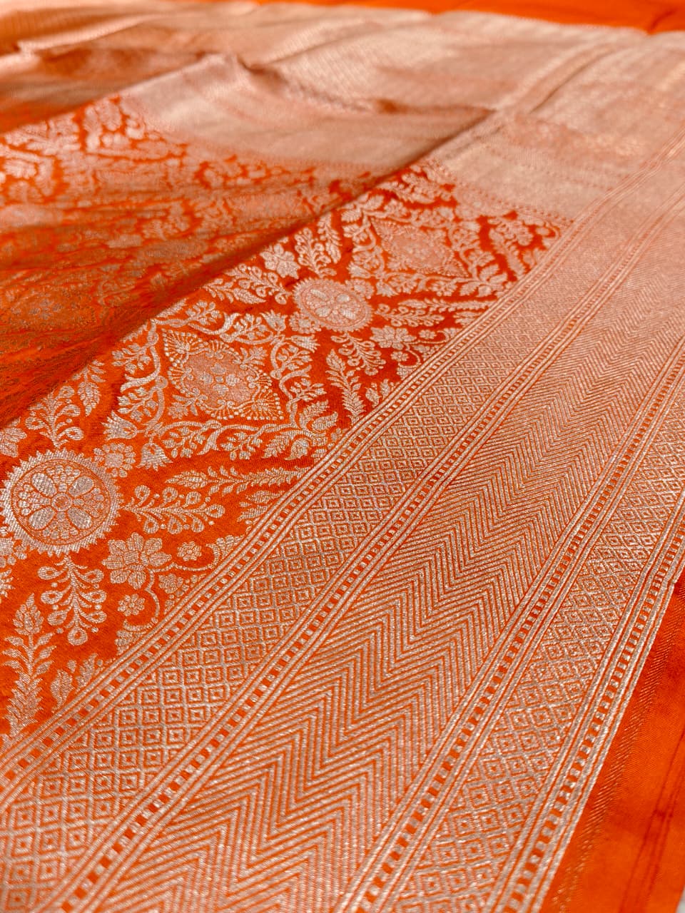 Sunset Orange Banarasi Tussar Silk Saree