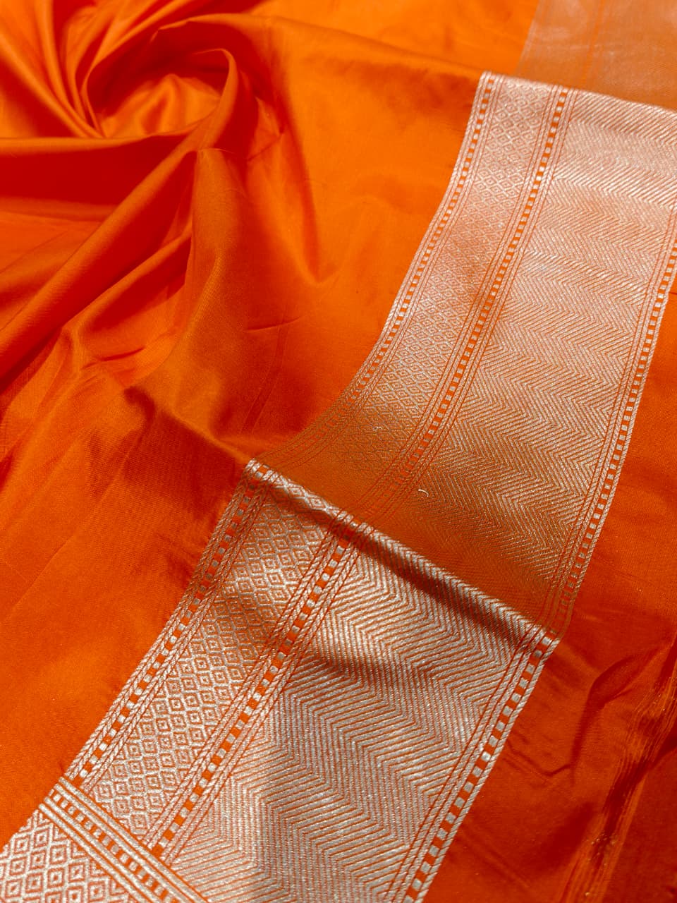 Sunset Orange Banarasi Tussar Silk Saree
