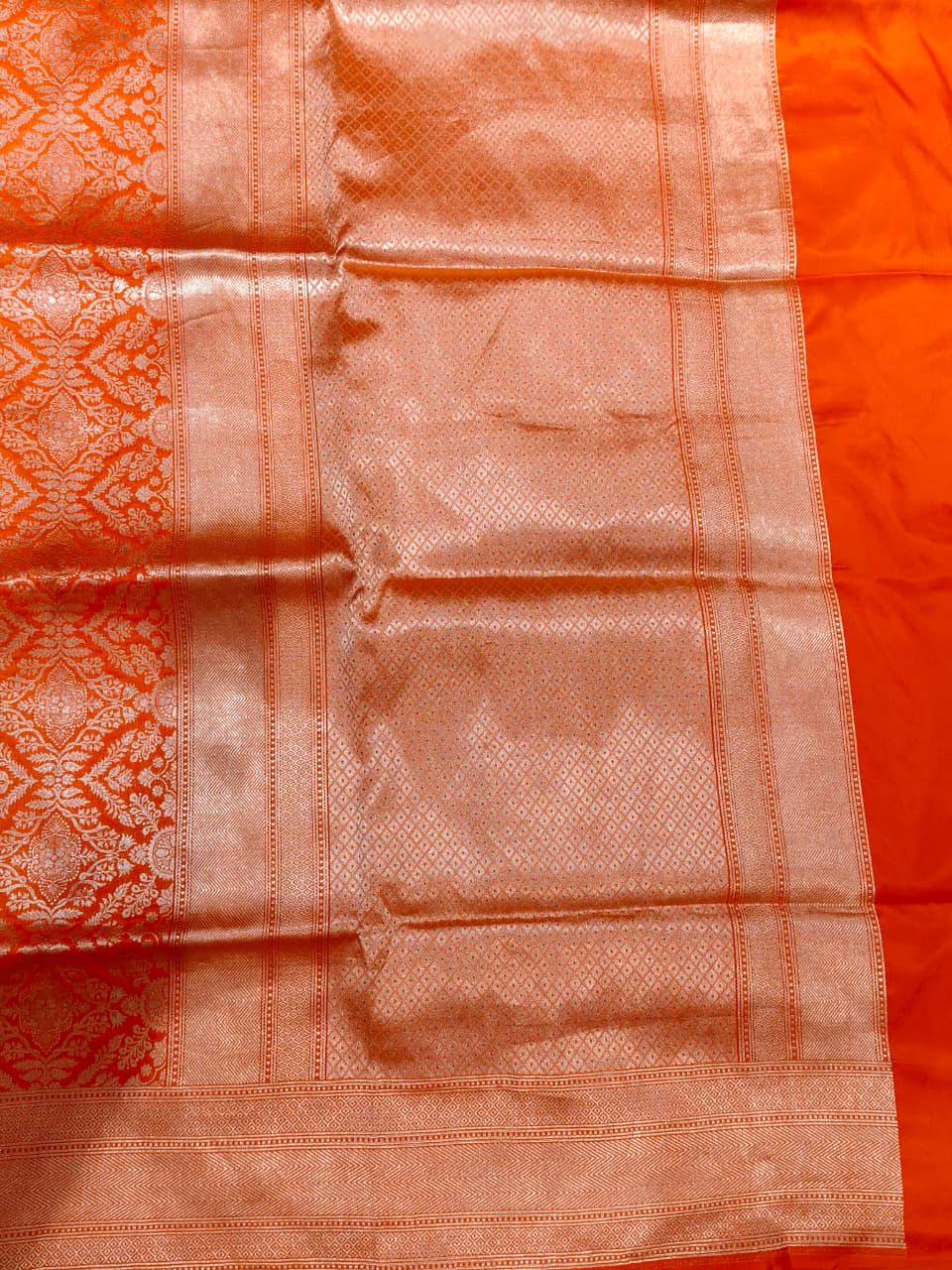 Sunset Orange Banarasi Tussar Silk Saree