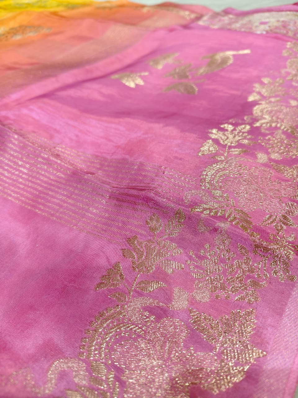 Sunset Ombre 'Royal Peacock' Banarasi Soft Russian Silk Saree
