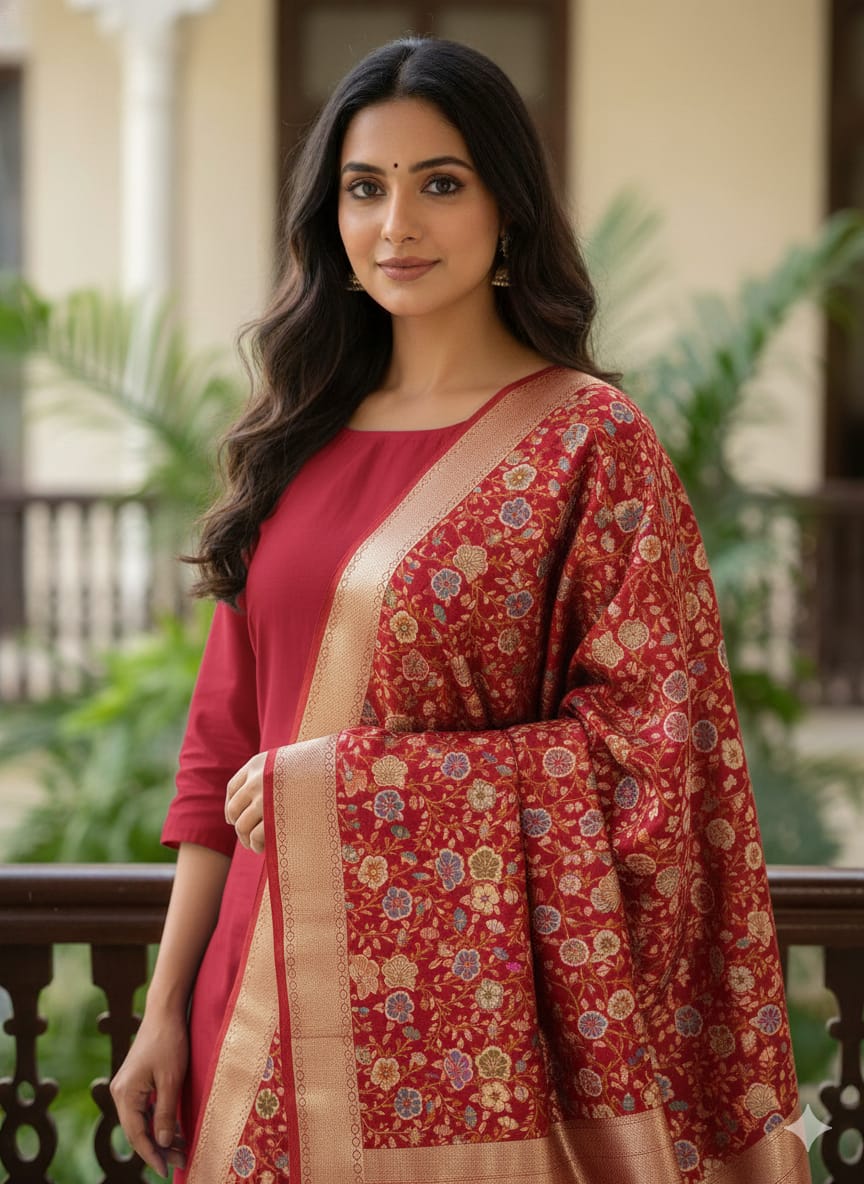 The Ruby Bloom Banarasi Meenakari Dupatta